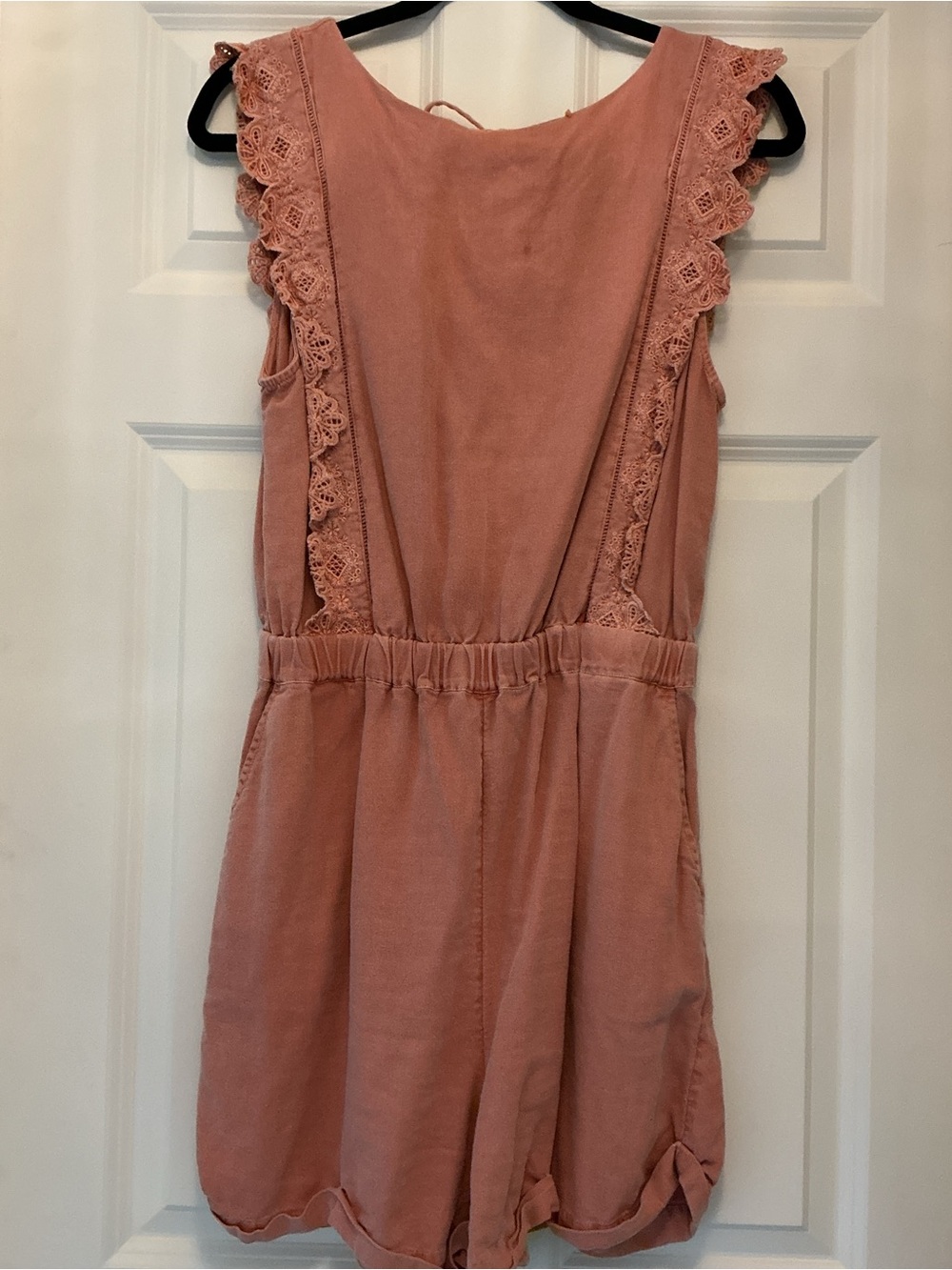 Treasure & Bond Dusty Rose Lace-Trim Romper